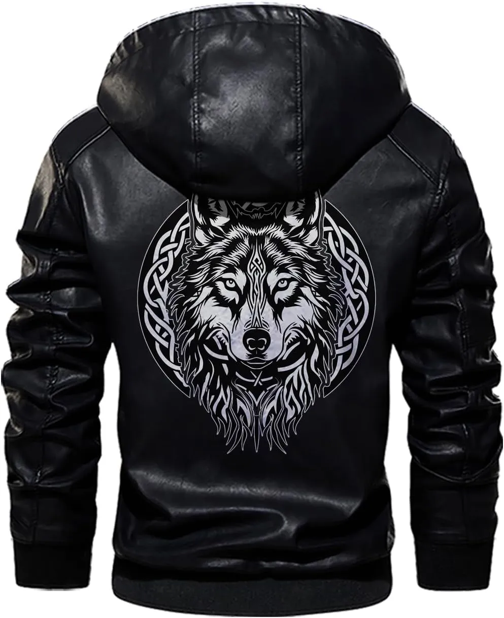 Fenrir Wolf Viking Norse Norsemen Odins Wolf on Men Personalized Men PU Leather Vest Jacket Coat Motorcycle