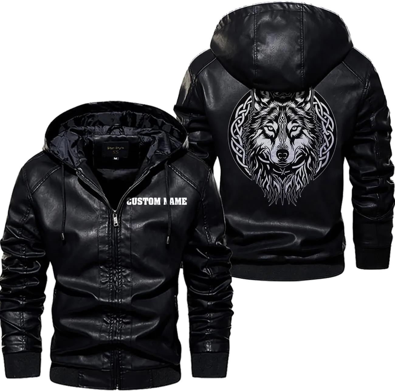Fenrir Wolf Viking Norse Norsemen Odins Wolf on Men Personalized Men PU Leather Vest Jacket Coat Motorcycle