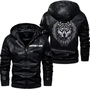 Fenrir Wolf Viking Norse Norsemen Odins Wolf on Men Personalized Men PU Leather Vest Jacket Coat Motorcycle