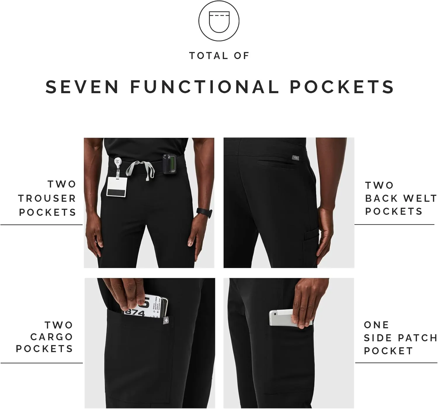 FIGS Axim Cargo Scrub Pants for Men  Classic Fit, Straight Leg, 7 Pockets, 4-Way Stretch, Anti-Wrinkle Mens Scrub Pants