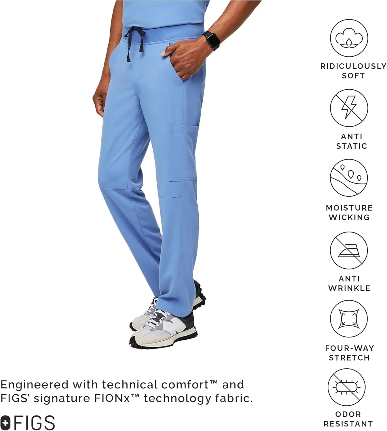 FIGS Axim Cargo Scrub Pants for Men  Classic Fit, Straight Leg, 7 Pockets, 4-Way Stretch, Anti-Wrinkle Mens Scrub Pants