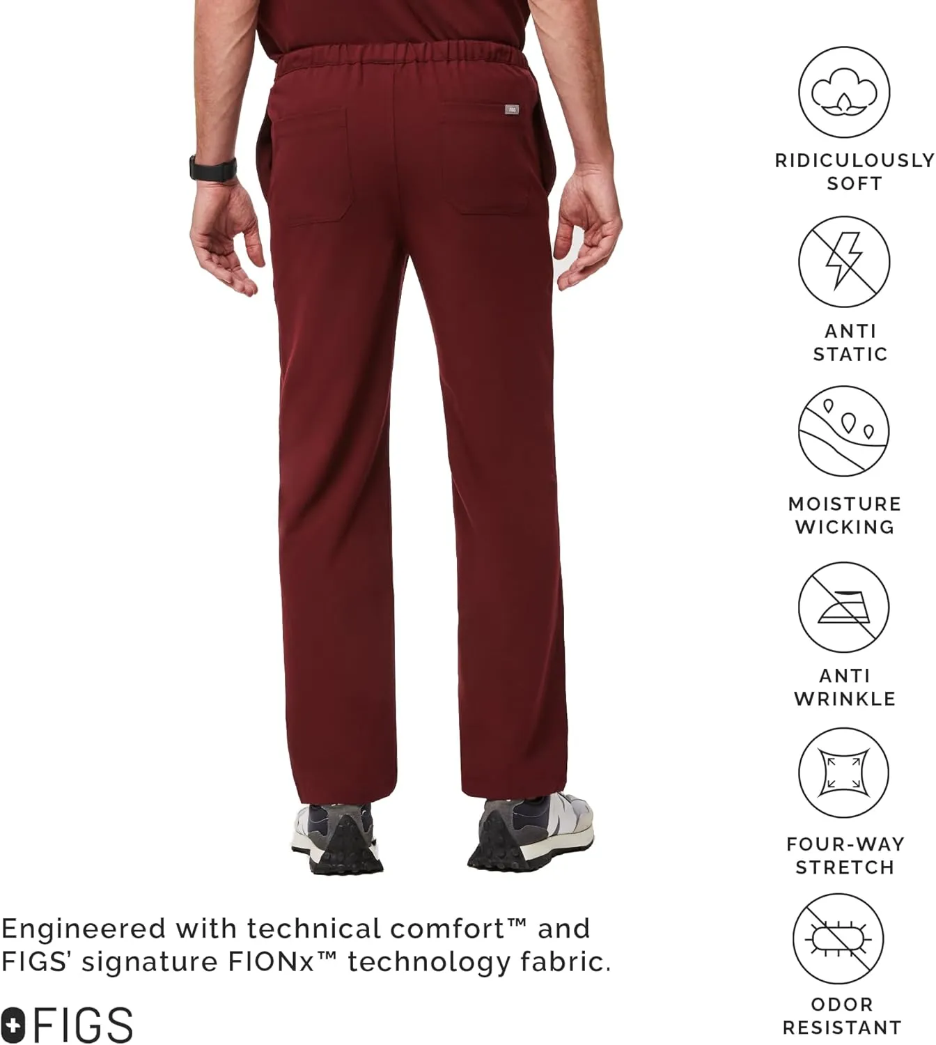 FIGS Pisco Basic Scrub Pants for Men  Structured Fit, Straight Leg, 4 Pockets, Anti-Wrinkle Mens Scrub Pants
