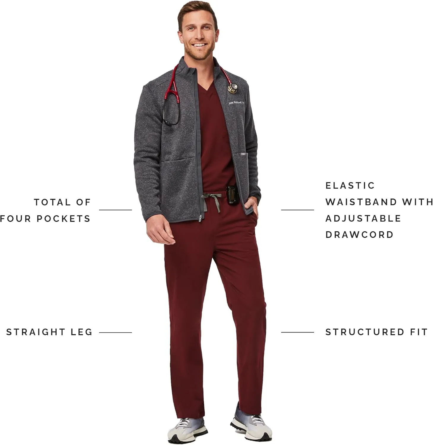 FIGS Pisco Basic Scrub Pants for Men  Structured Fit, Straight Leg, 4 Pockets, Anti-Wrinkle Mens Scrub Pants