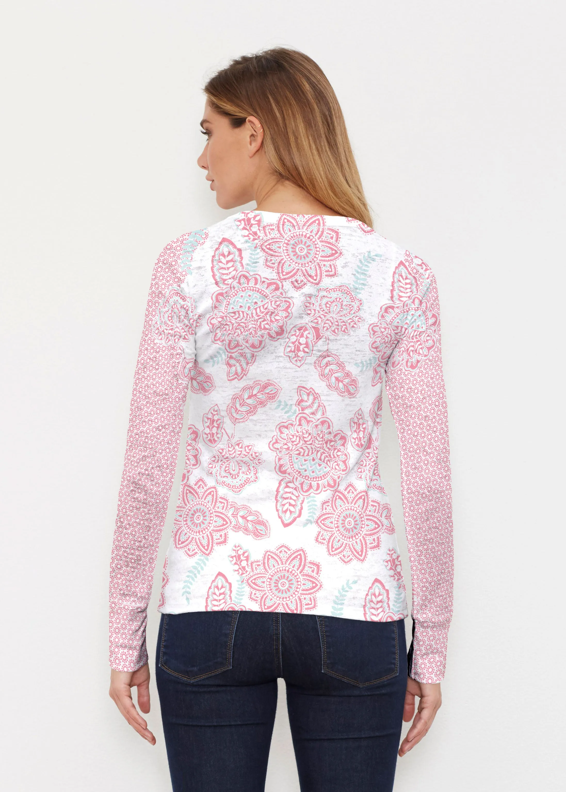Floral Sunshine Pink (13543) ~ Thermal Long Sleeve Crew Shirt