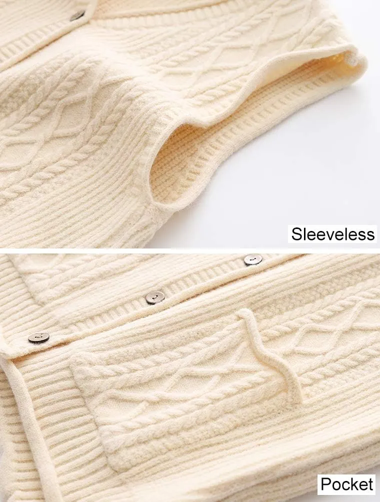 FTCayanz Women's Sweater Vest Button Down Cable Knit Cardigan Outwear