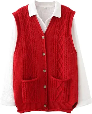 FTCayanz Women's Sweater Vest Button Down Cable Knit Cardigan Outwear