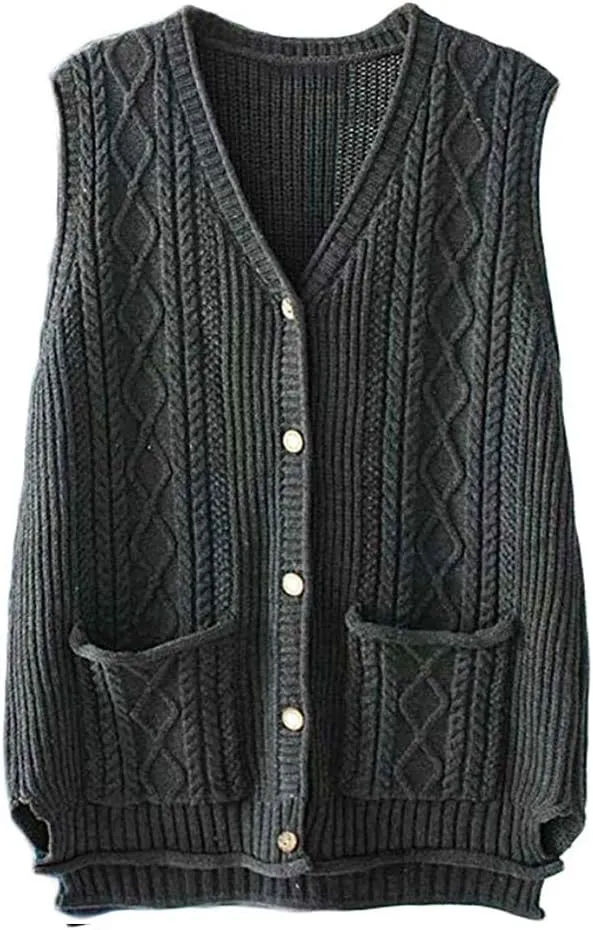 FTCayanz Women's Sweater Vest Button Down Cable Knit Cardigan Outwear
