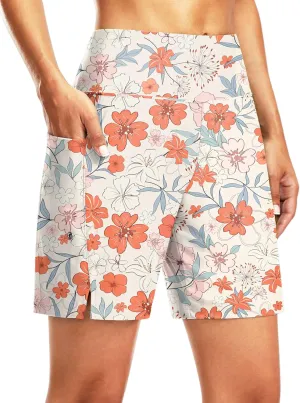G Gradual Women's 7" Long Swim Board Shorts High Waisted Quick Dry Beach Swimming Shorts for Women with Liner Pockets