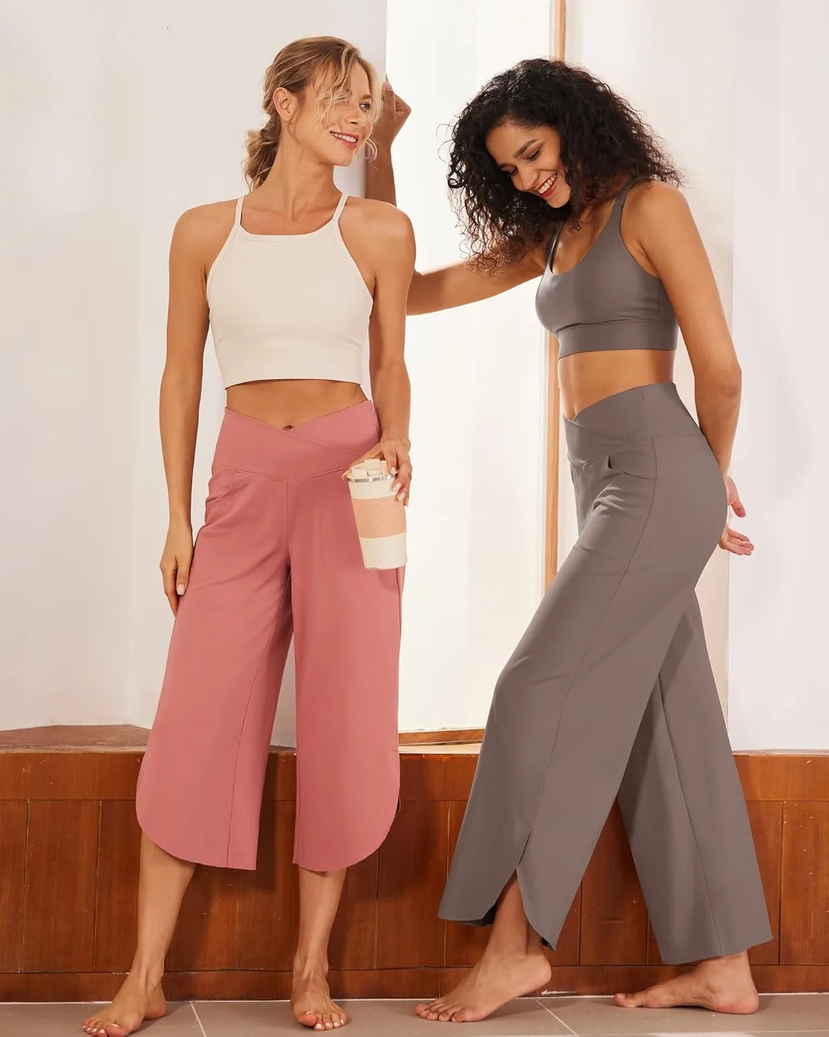 G4Free 25''/27''/29'' Wide Leg Pants for Women Loose Yoga Cross High Waist Dance Palazzo Casual Pants with Pockets