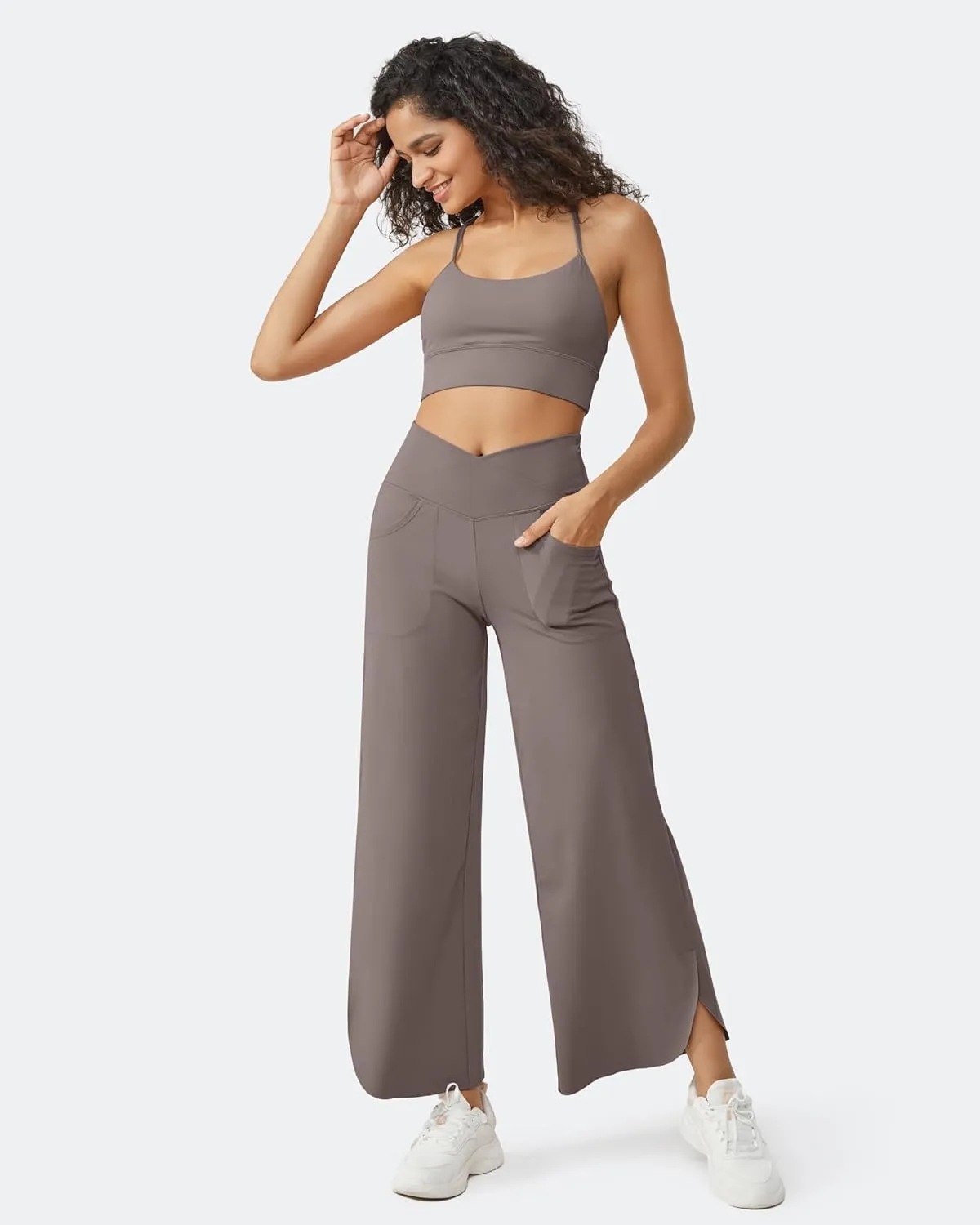 G4Free 25''/27''/29'' Wide Leg Pants for Women Loose Yoga Cross High Waist Dance Palazzo Casual Pants with Pockets