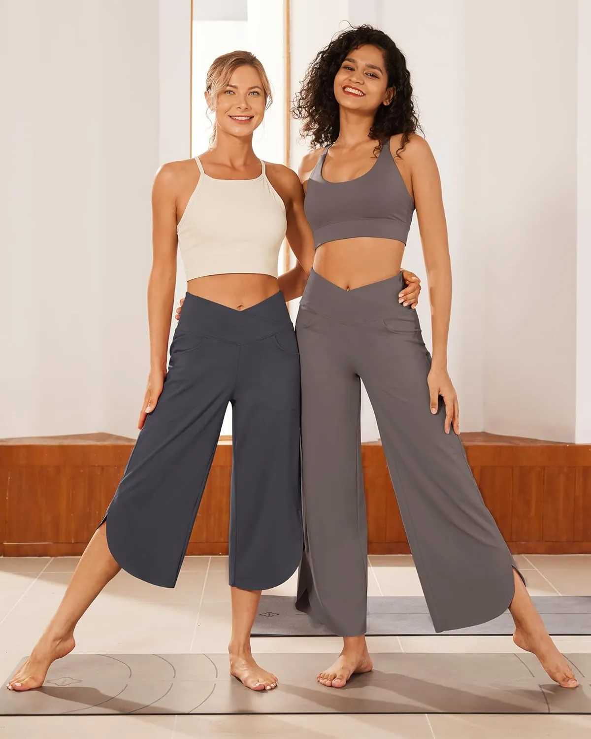 G4Free 25''/27''/29'' Wide Leg Pants for Women Loose Yoga Cross High Waist Dance Palazzo Casual Pants with Pockets