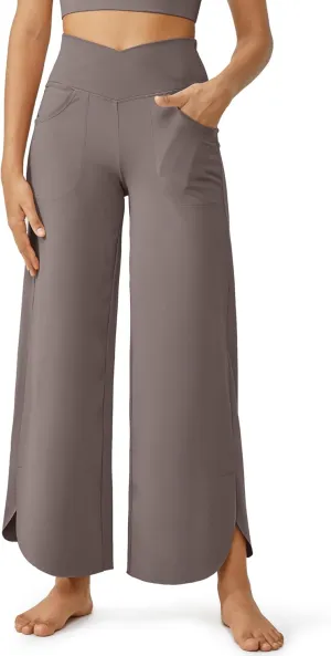 G4Free 25''/27''/29'' Wide Leg Pants for Women Loose Yoga Cross High Waist Dance Palazzo Casual Pants with Pockets