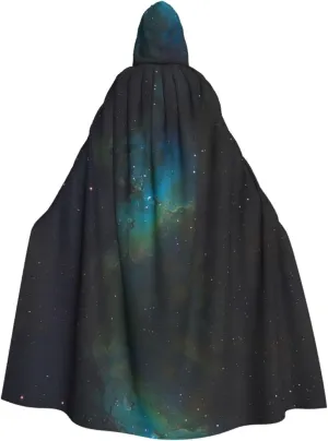 Galaxy Green Print Halloween Hooded Cloak Hooded Cape Adult Halloween Costume Cosplay Witch Cloak with Extra Comfort