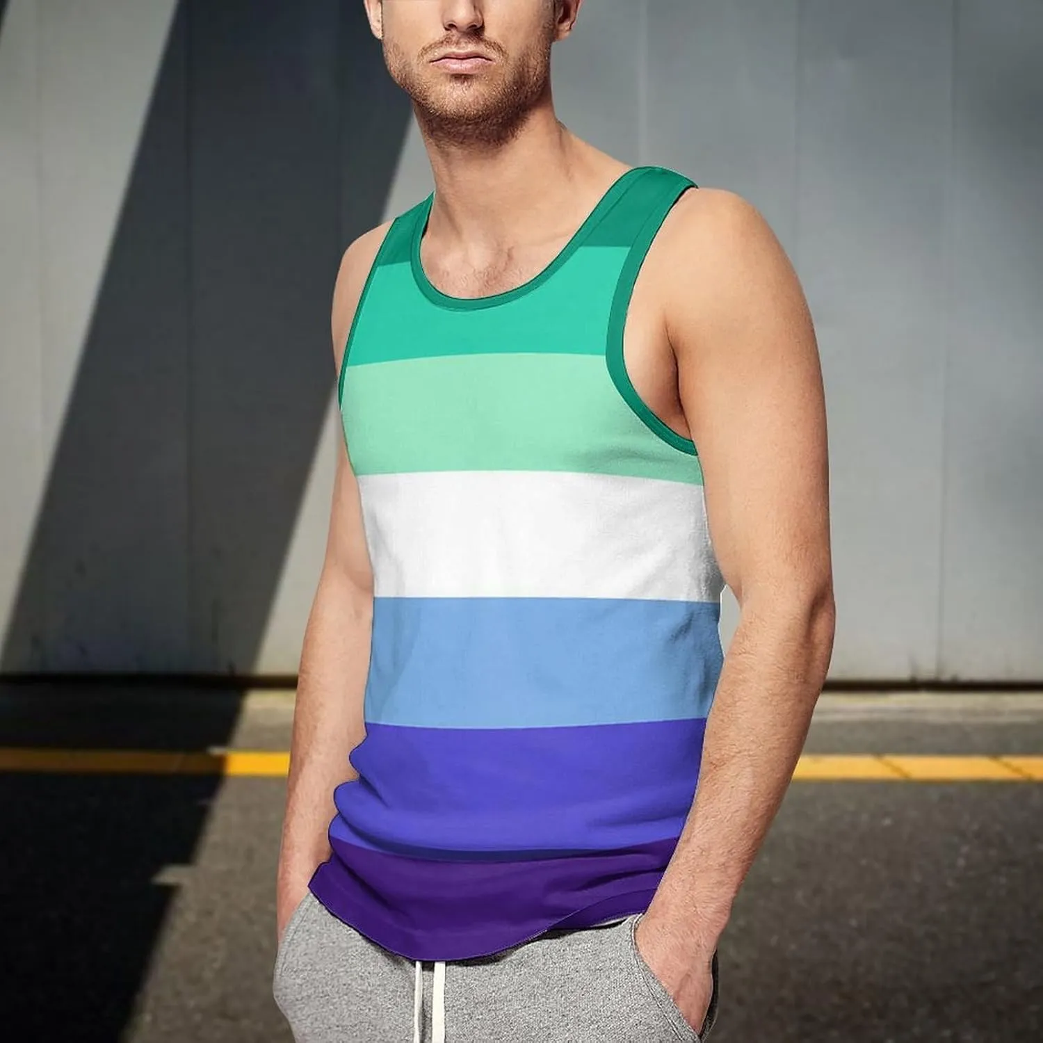 Gay Men Proud Flag Mens Tank Top Undershirt Sleeveless Gym Vest Workout T-Shirts
