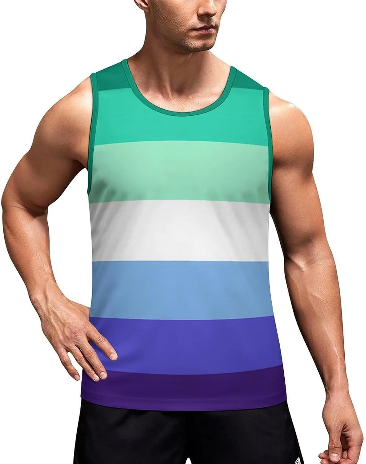 Gay Men Proud Flag Mens Tank Top Undershirt Sleeveless Gym Vest Workout T-Shirts