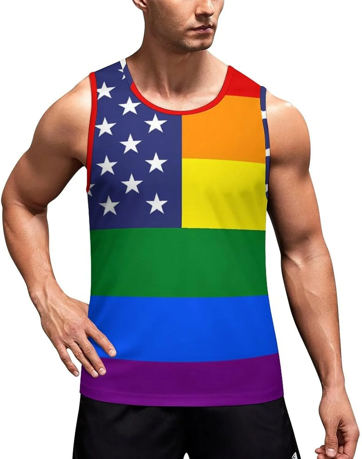 Gay Proud Rights U.S. Flag Mens Tank Top Undershirt Sleeveless Gym Vest Workout T-Shirts