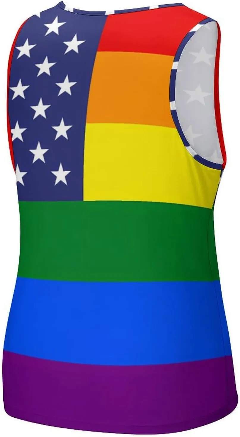 Gay Proud Rights U.S. Flag Mens Tank Top Undershirt Sleeveless Gym Vest Workout T-Shirts