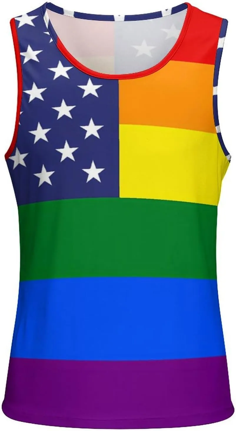 Gay Proud Rights U.S. Flag Mens Tank Top Undershirt Sleeveless Gym Vest Workout T-Shirts