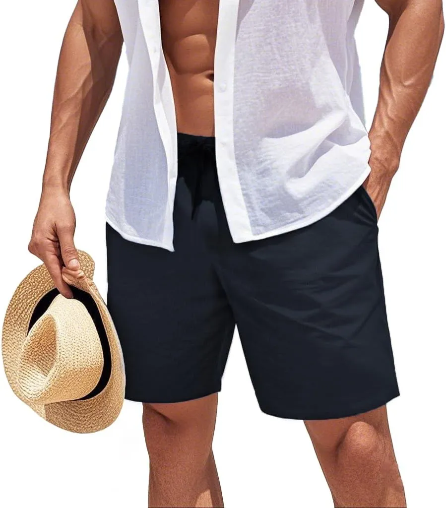GINGTTO Mens Beach Shorts 7 inch Quick Dry Swim Trunks No Liner Seersucker Vacation Shorts for Men Elastic Waist