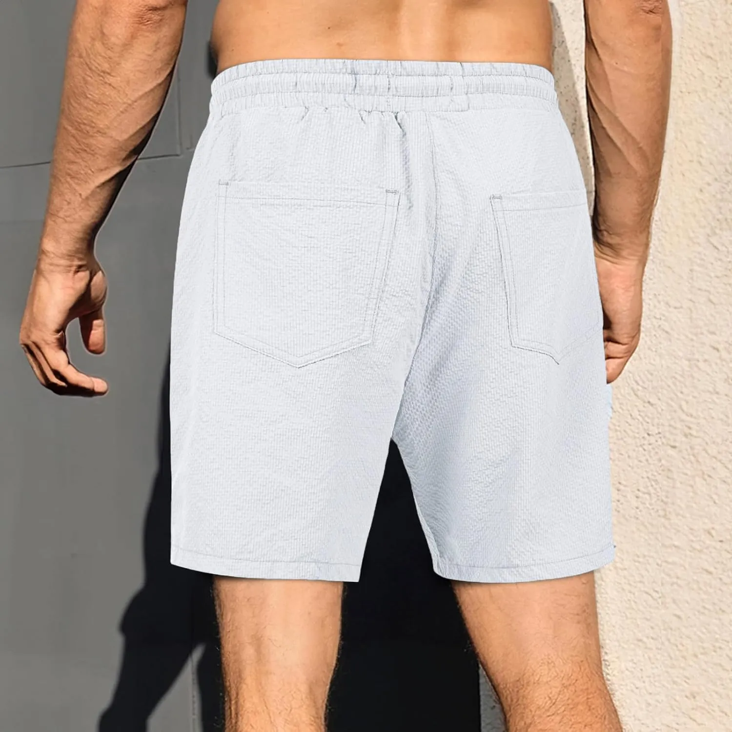 GINGTTO Mens Beach Shorts 7 inch Quick Dry Swim Trunks No Liner Seersucker Vacation Shorts for Men Elastic Waist