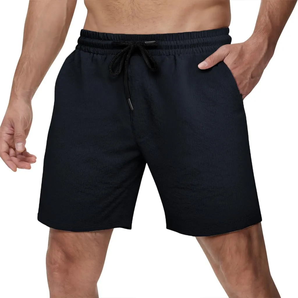 GINGTTO Mens Beach Shorts 7 inch Quick Dry Swim Trunks No Liner Seersucker Vacation Shorts for Men Elastic Waist