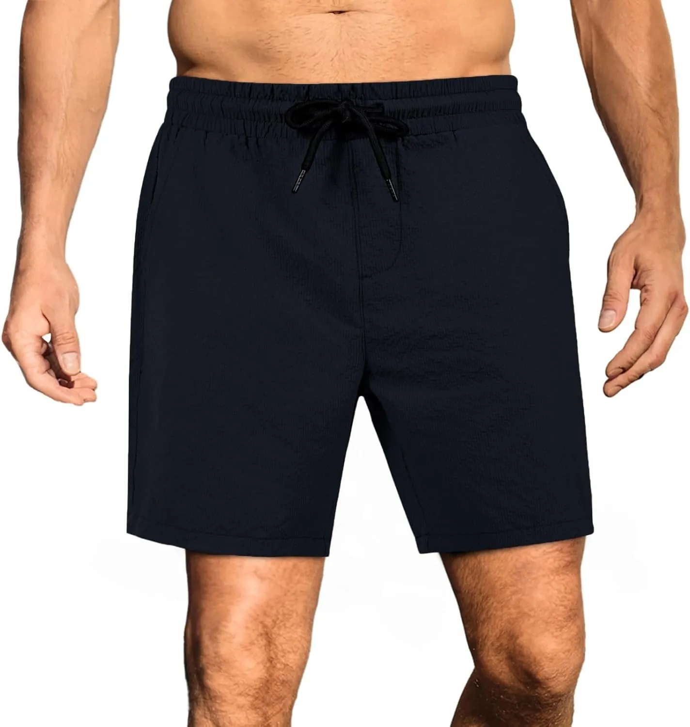GINGTTO Mens Beach Shorts 7 inch Quick Dry Swim Trunks No Liner Seersucker Vacation Shorts for Men Elastic Waist