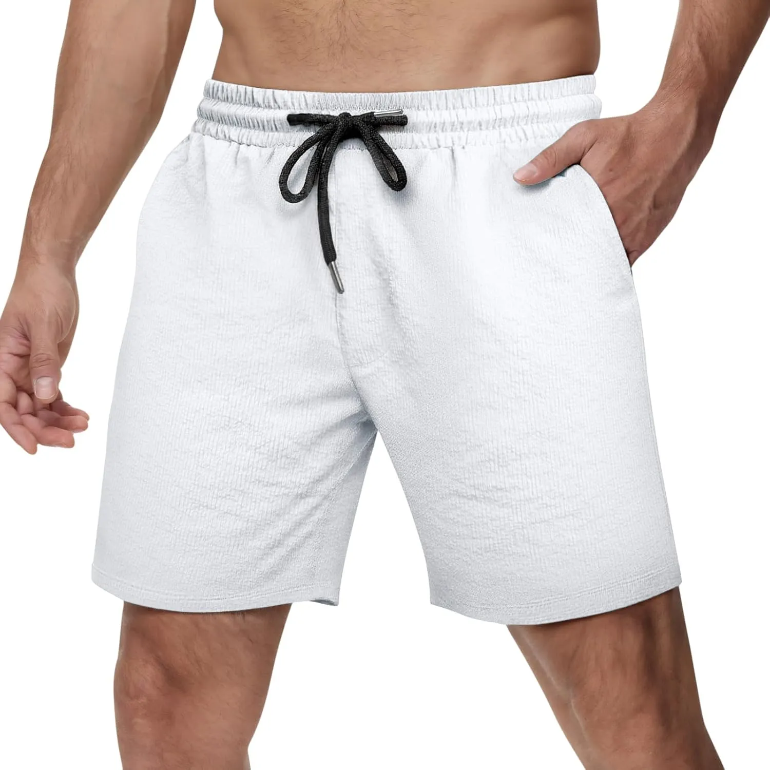 GINGTTO Mens Beach Shorts 7 inch Quick Dry Swim Trunks No Liner Seersucker Vacation Shorts for Men Elastic Waist