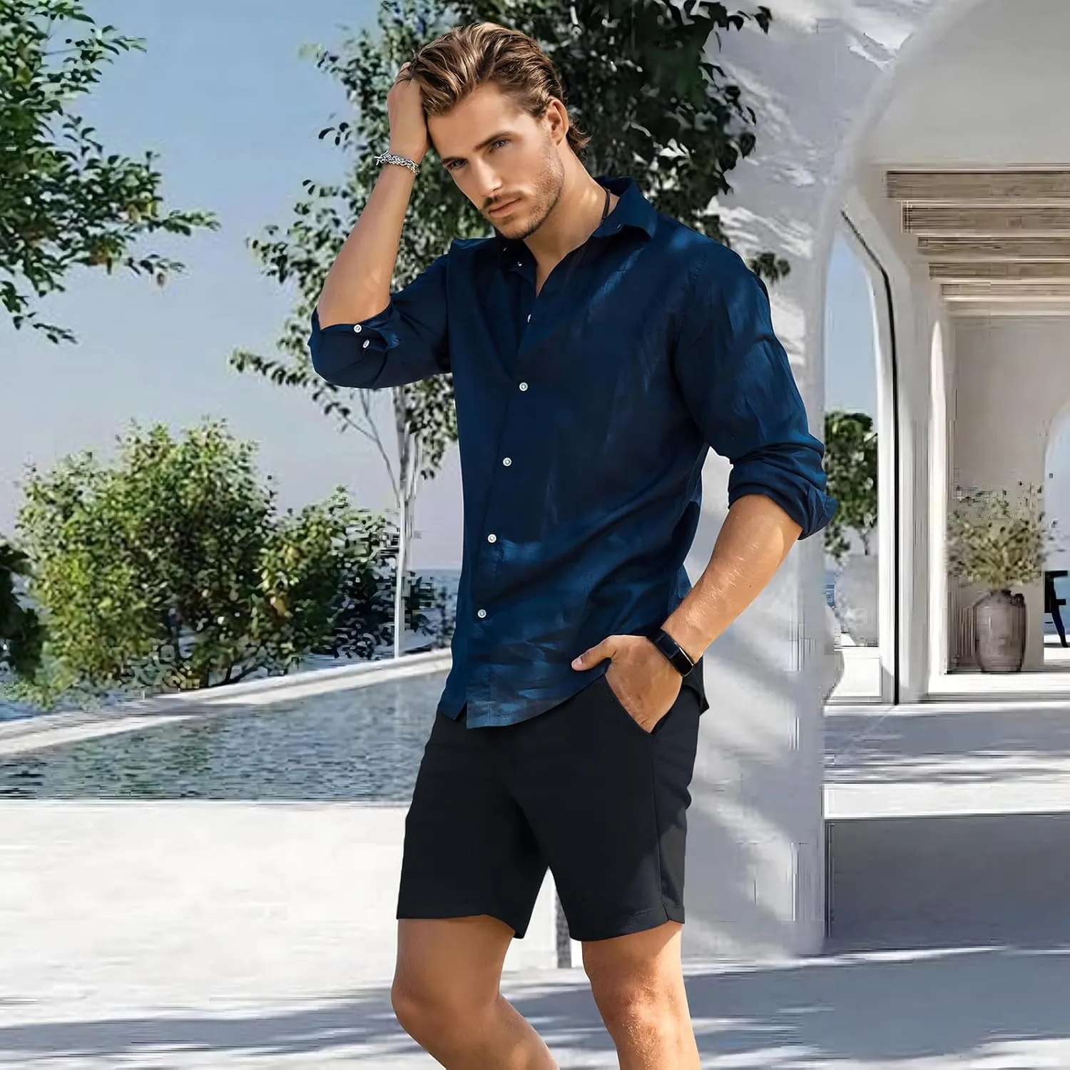 GINGTTO Mens Beach Shorts 7 inch Quick Dry Swim Trunks No Liner Seersucker Vacation Shorts for Men Elastic Waist