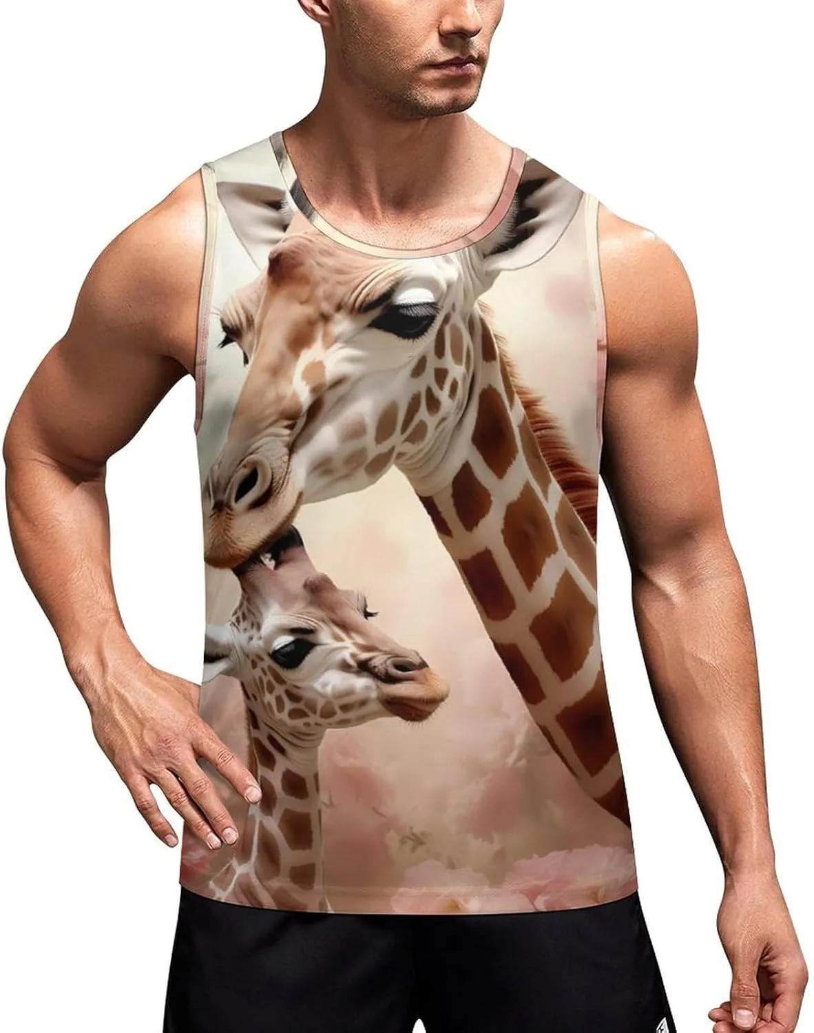 Giraffe Mama and Little Mens Tank Top Undershirt Sleeveless Gym Vest Workout T-Shirts