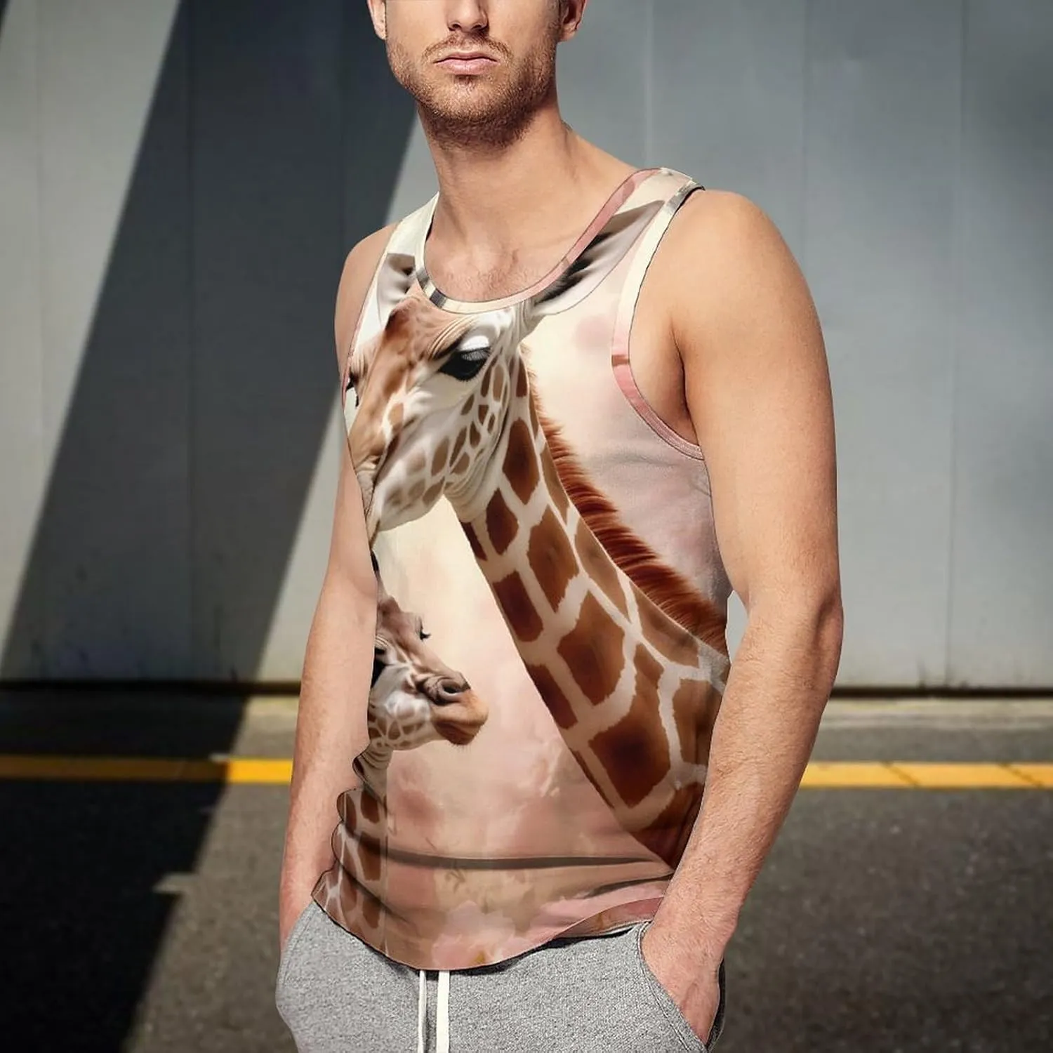 Giraffe Mama and Little Mens Tank Top Undershirt Sleeveless Gym Vest Workout T-Shirts