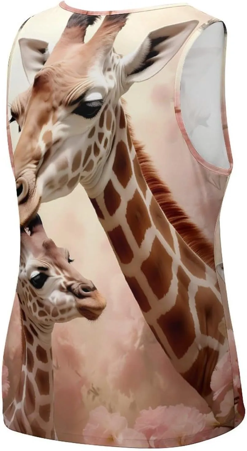 Giraffe Mama and Little Mens Tank Top Undershirt Sleeveless Gym Vest Workout T-Shirts