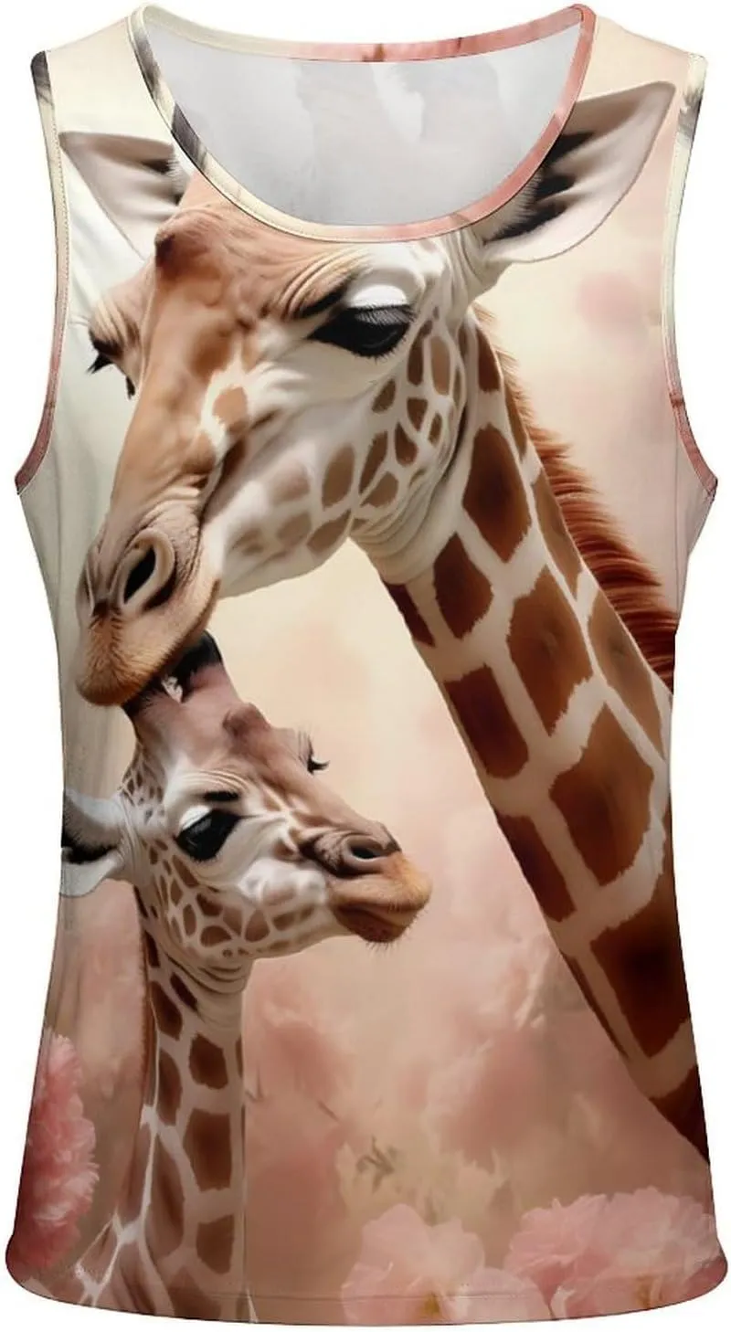 Giraffe Mama and Little Mens Tank Top Undershirt Sleeveless Gym Vest Workout T-Shirts