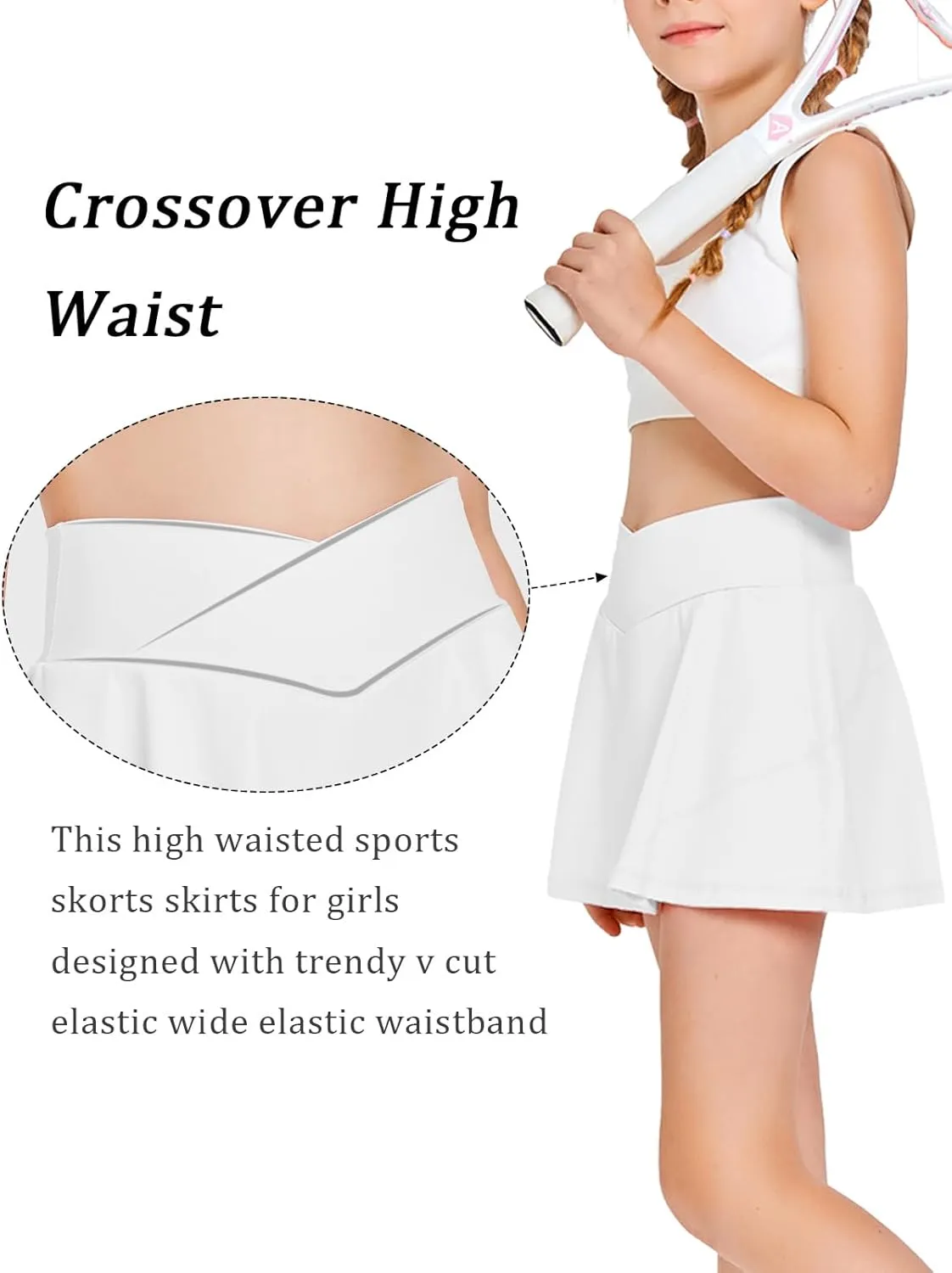 Girls Tennis Skirt with Pockets Shorts Crossover High Waisted Athletic Skorts Workout Golf Running Skirts