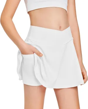 Girls Tennis Skirt with Pockets Shorts Crossover High Waisted Athletic Skorts Workout Golf Running Skirts