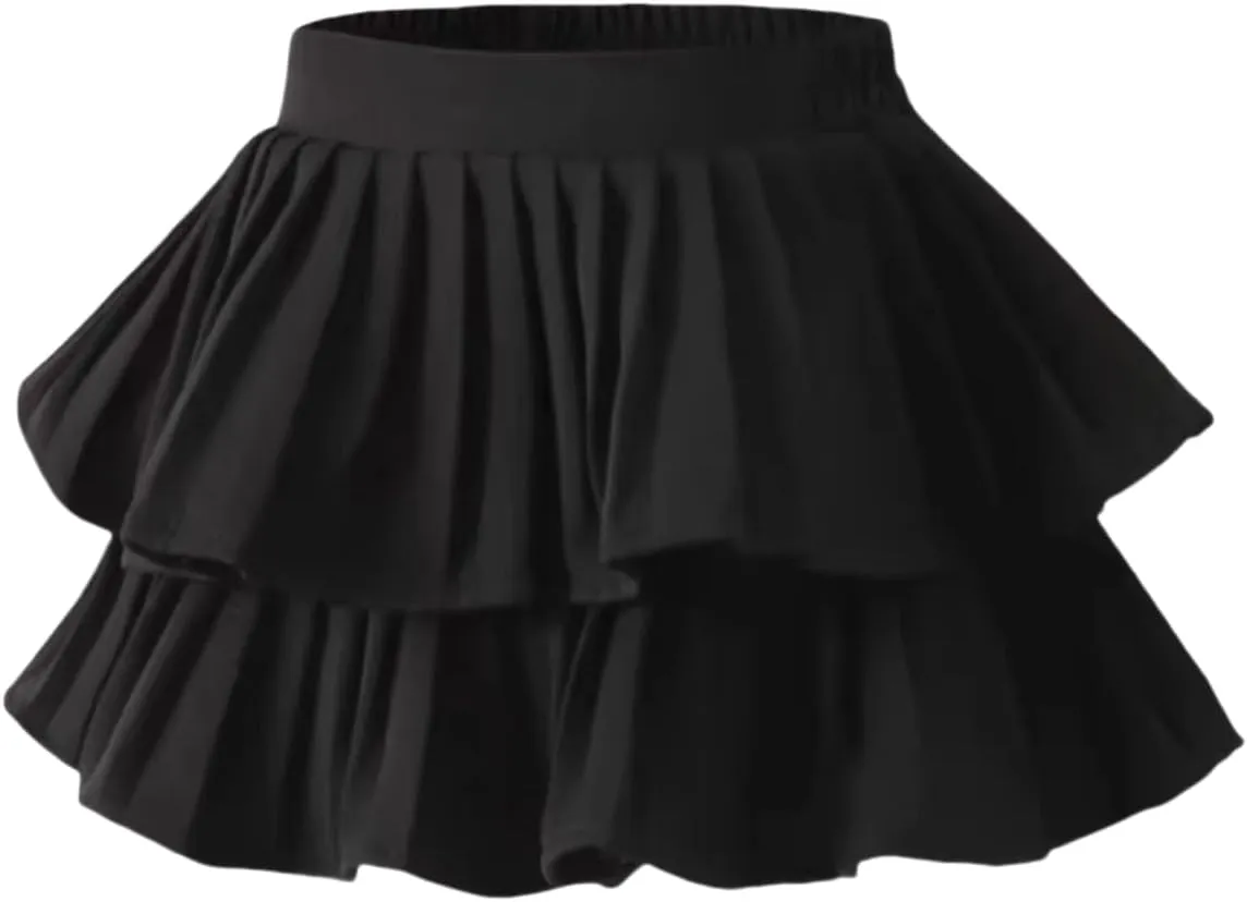Girls White Black Mini Pleated Skirt Skort for Toddler Girls Summer Pink Ruffle Tutu Skirt with Shorts Underneath, 12-13 Years