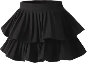 Girls White Black Mini Pleated Skirt Skort for Toddler Girls Summer Pink Ruffle Tutu Skirt with Shorts Underneath, 12-13 Years
