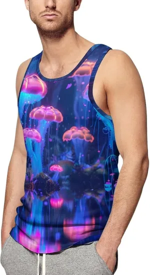 Glowing Jellyfish Mens Tank Top Undershirt Sleeveless Gym Vest Workout T-Shirts