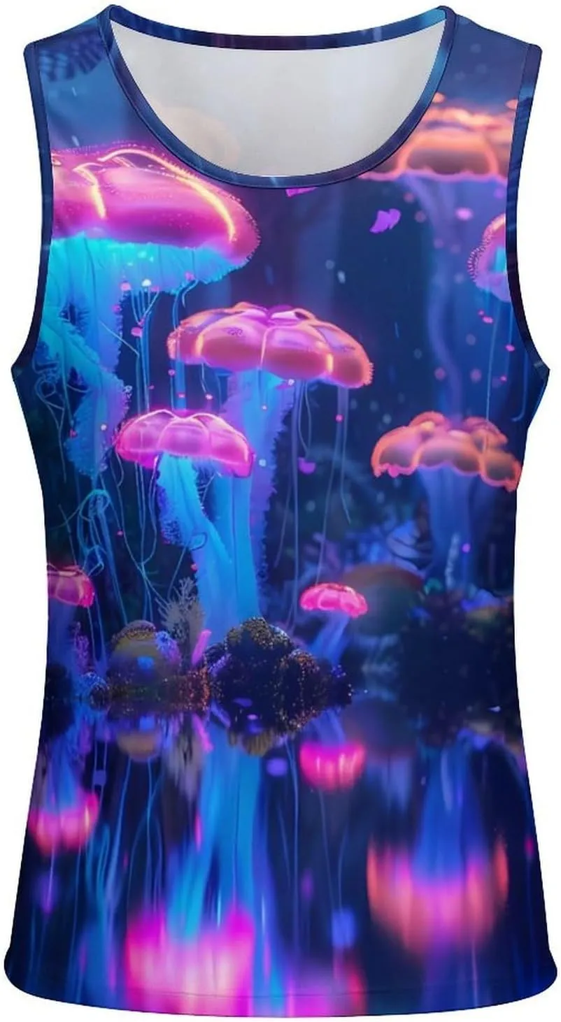 Glowing Jellyfish Mens Tank Top Undershirt Sleeveless Gym Vest Workout T-Shirts