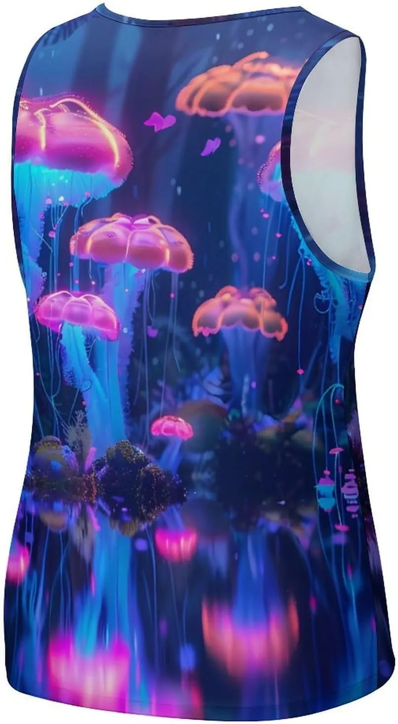 Glowing Jellyfish Mens Tank Top Undershirt Sleeveless Gym Vest Workout T-Shirts