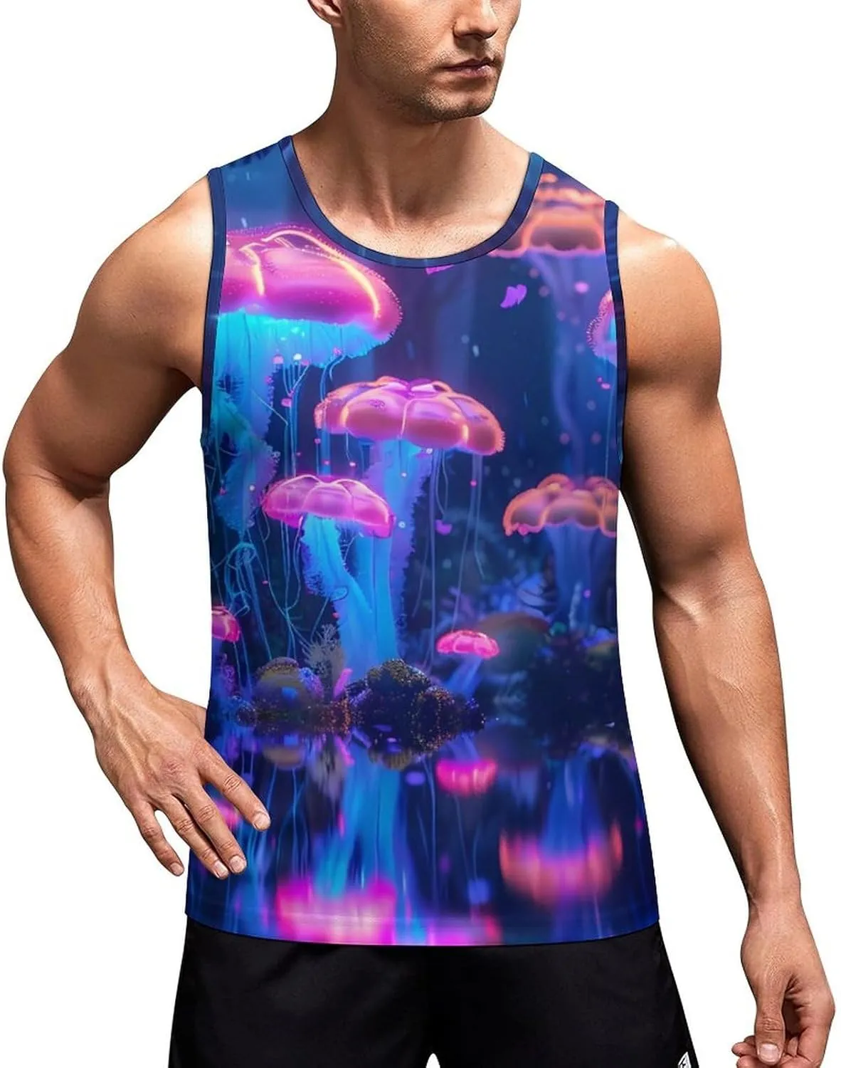 Glowing Jellyfish Mens Tank Top Undershirt Sleeveless Gym Vest Workout T-Shirts