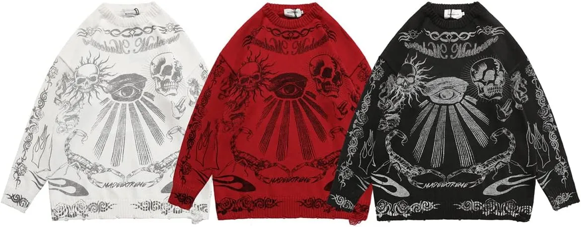 Gothic Dark Harajuku Sweater - Sportswear Casual Trend Head Print Thermal Street Hip Hop