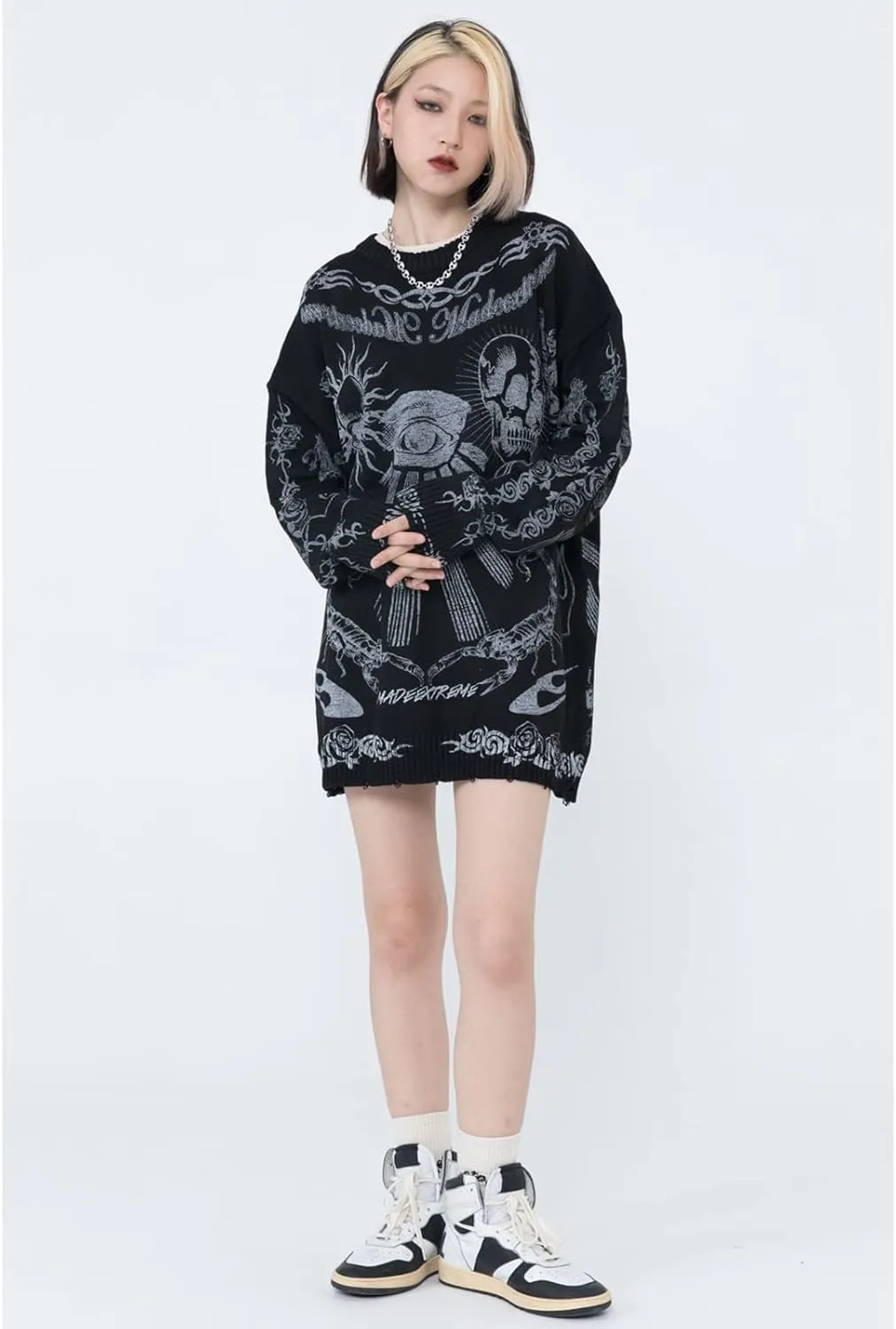 Gothic Dark Harajuku Sweater - Sportswear Casual Trend Head Print Thermal Street Hip Hop