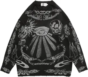 Gothic Dark Harajuku Sweater - Sportswear Casual Trend Head Print Thermal Street Hip Hop