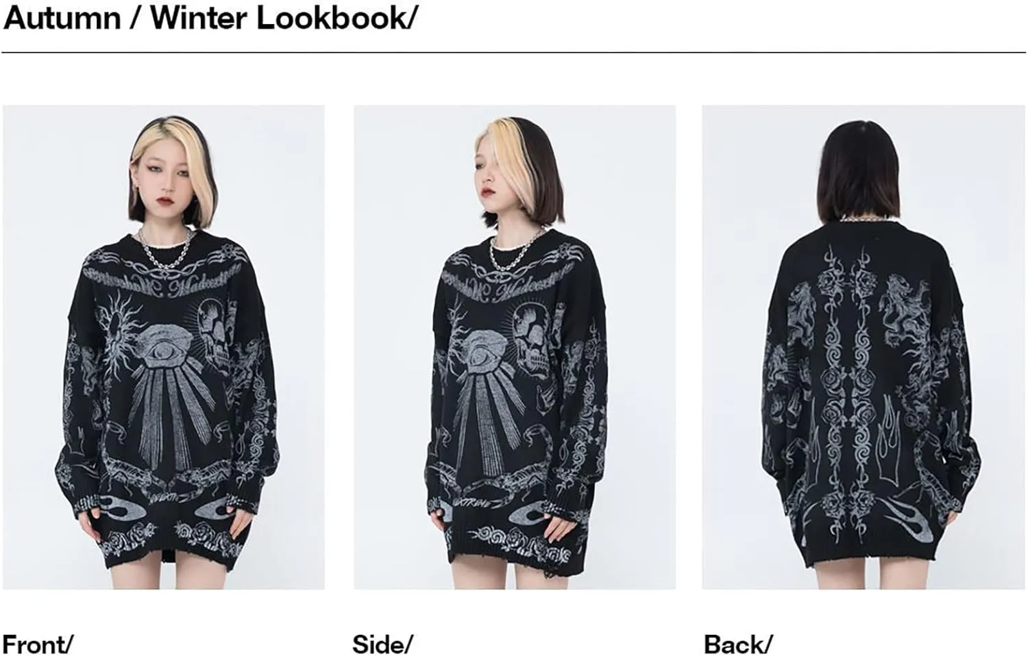 Gothic Dark Harajuku Sweater - Sportswear Casual Trend Head Print Thermal Street Hip Hop