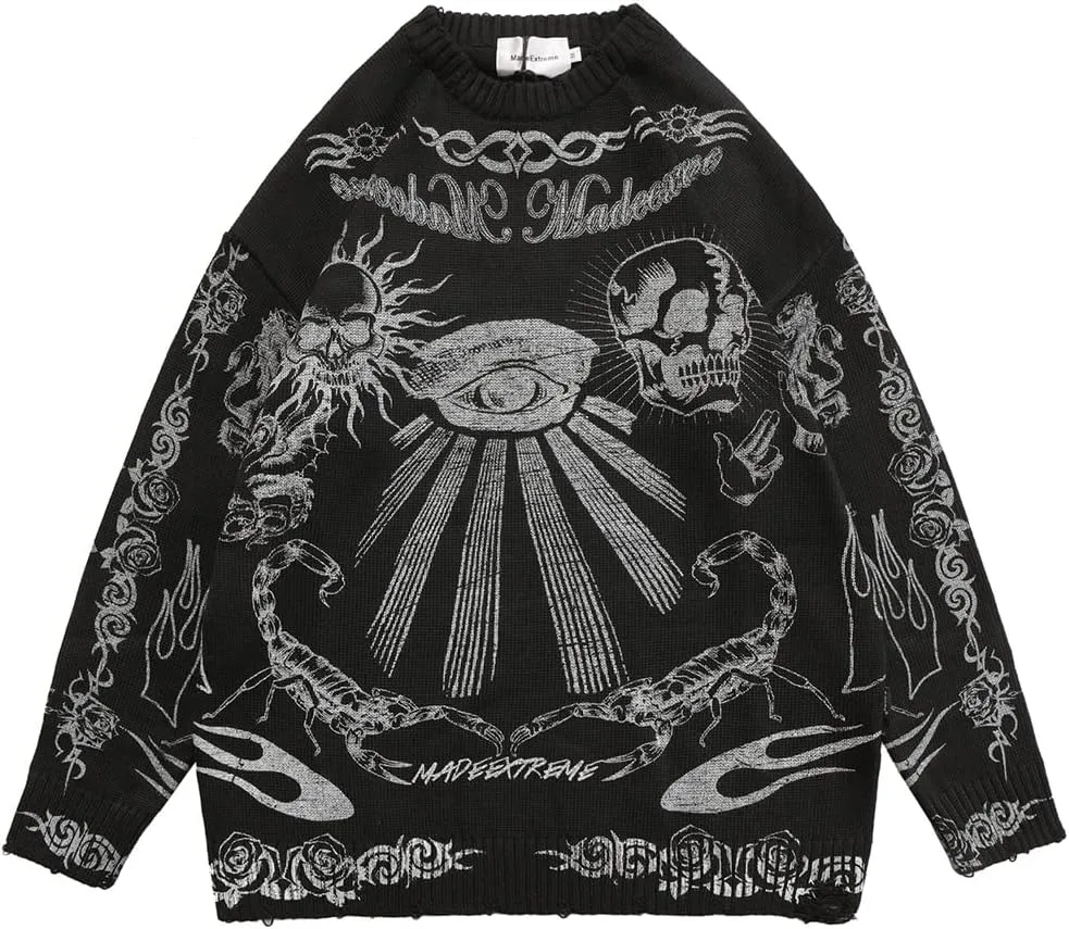 Gothic Dark Harajuku Sweater - Sportswear Casual Trend Head Print Thermal Street Hip Hop