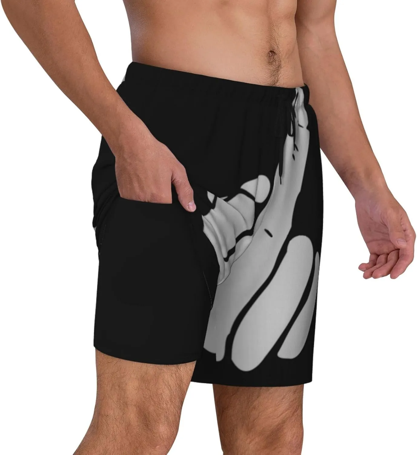 Hand Middle Finger Men's Swim Trunks Soft Comfort Swim Shorts Fashion Swim Briefs with Drawstring