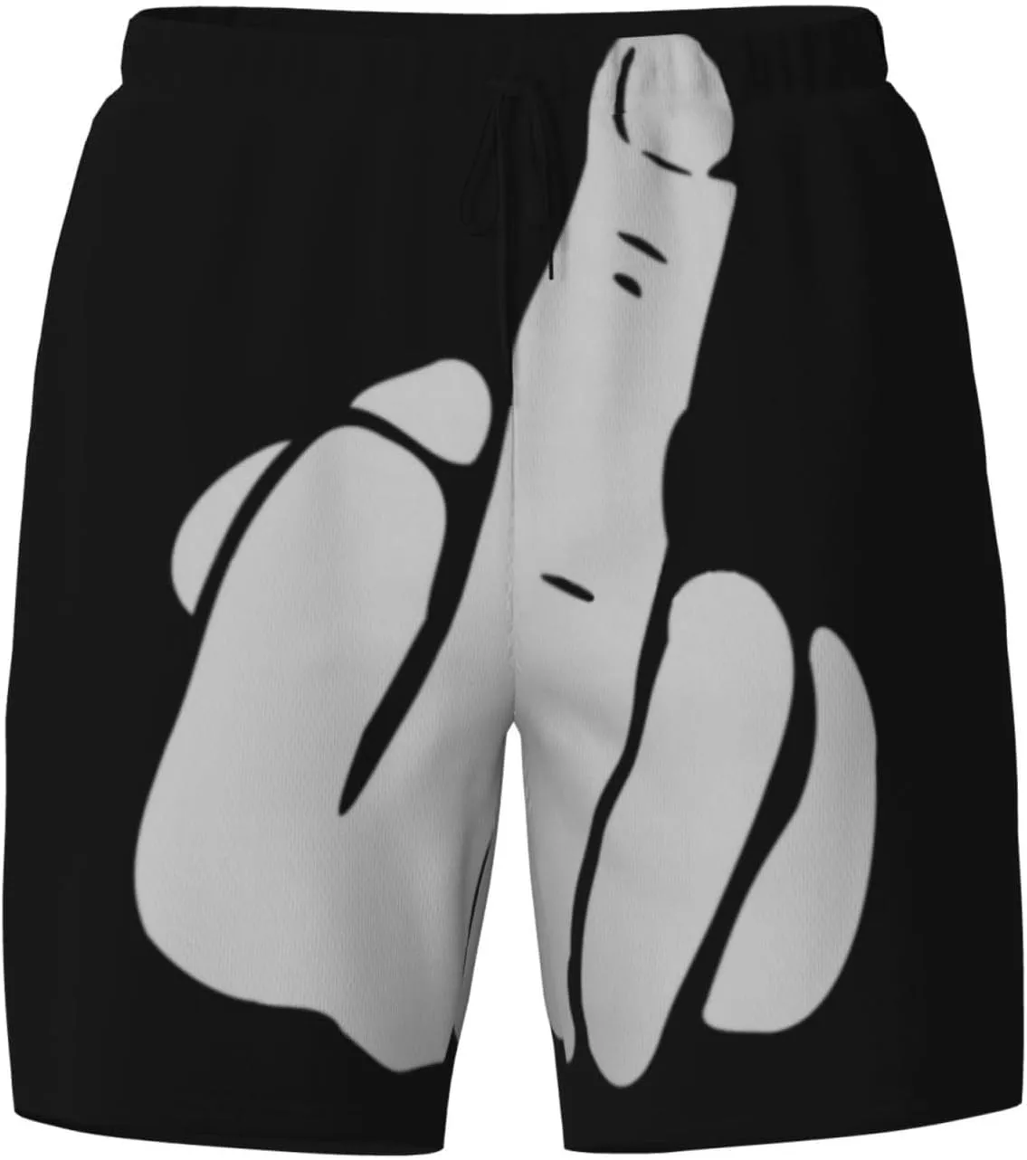Hand Middle Finger Men's Swim Trunks Soft Comfort Swim Shorts Fashion Swim Briefs with Drawstring