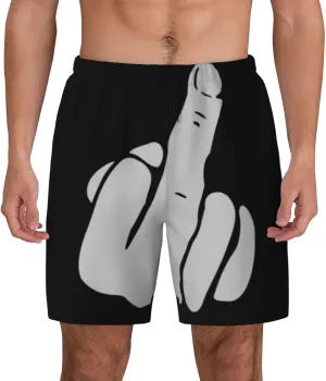 Hand Middle Finger Men's Swim Trunks Soft Comfort Swim Shorts Fashion Swim Briefs with Drawstring