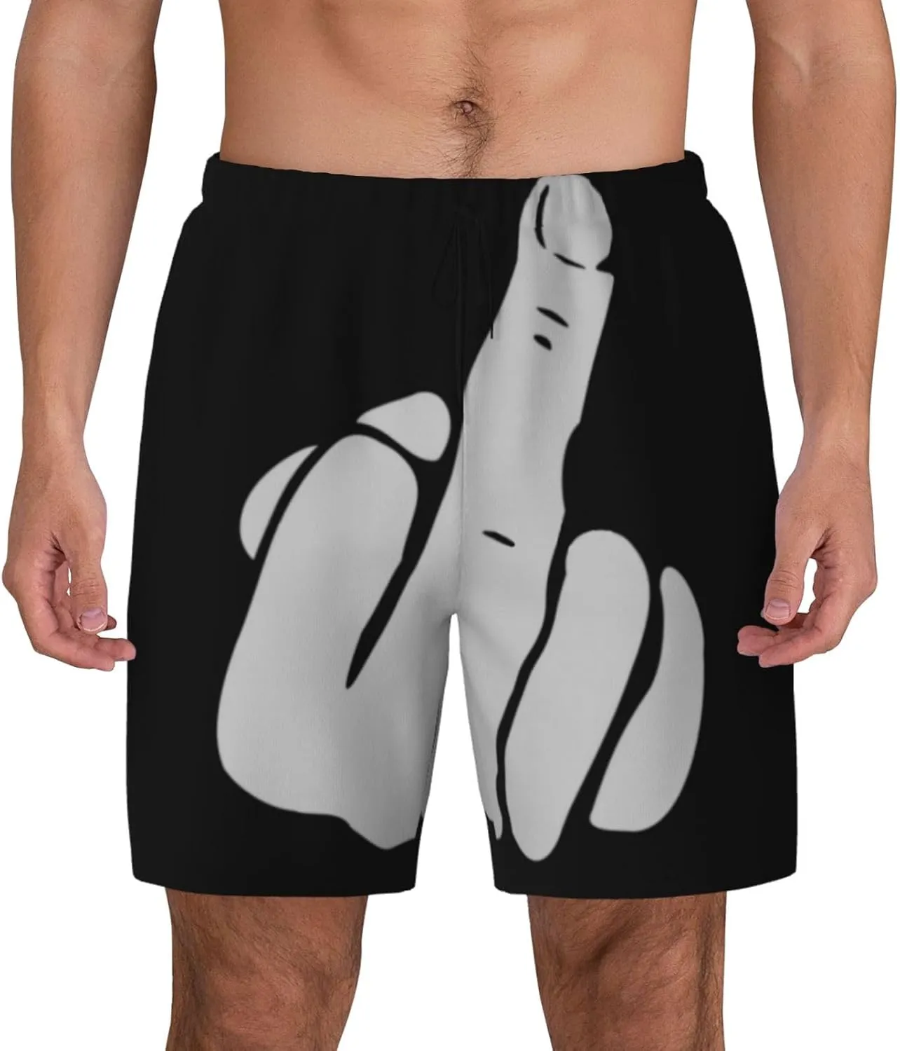 Hand Middle Finger Men's Swim Trunks Soft Comfort Swim Shorts Fashion Swim Briefs with Drawstring