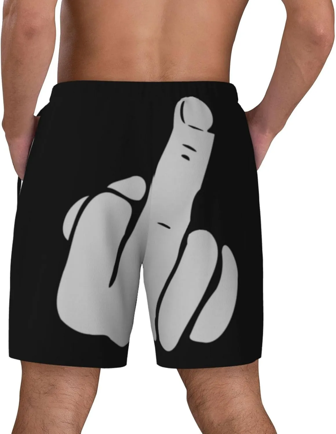 Hand Middle Finger Men's Swim Trunks Soft Comfort Swim Shorts Fashion Swim Briefs with Drawstring